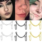 Двойное кольцо для пирсинга женское, ноздри, панк, готика, нержавеющая сталь, сердце, нос, цепь на нос, серьги