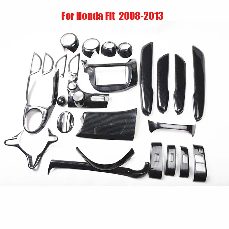 

Carbon Fiber Color Steering Wheel Air Vent Navigation Window Lift Panel Cover Interior Accessories For Honda Fit 2008-2013