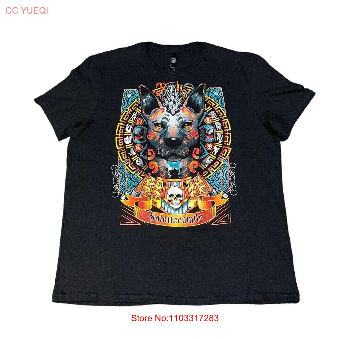 BLACKLIGHT Aztec Alebrije черная футболка Xoloitzcuintle Мужская хлопковая размера 2XL