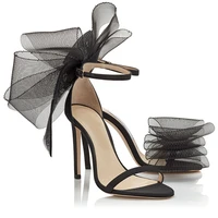 open toe bow sandalias mujer verano zapatos de mujer tacon medio elegantes stiletto womens sandals buckle femininas shoes
