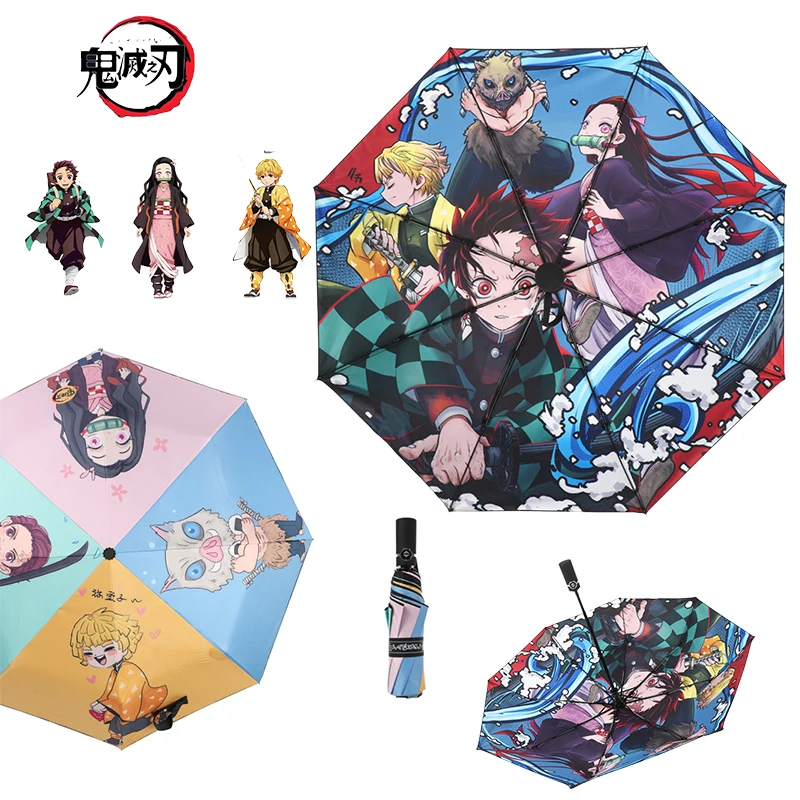 

Зонт Автоматический складной для мужчин и женщин, зонтик двойного назначения с аниме «рассеиватель демонов» и защитой от УФ-лучей
