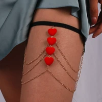 fashion female multilayer gold color metal thigh chain for women body jewelry red love heart leg chain beach wedding jewelry