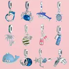Кулон Серебряный 100% пробы, дельфин-подвеска для океана, Русалка, кокосовое дерево, краб, бусина подходит для оригинального браслета Pandora, ожерелье, ювелирные изделия