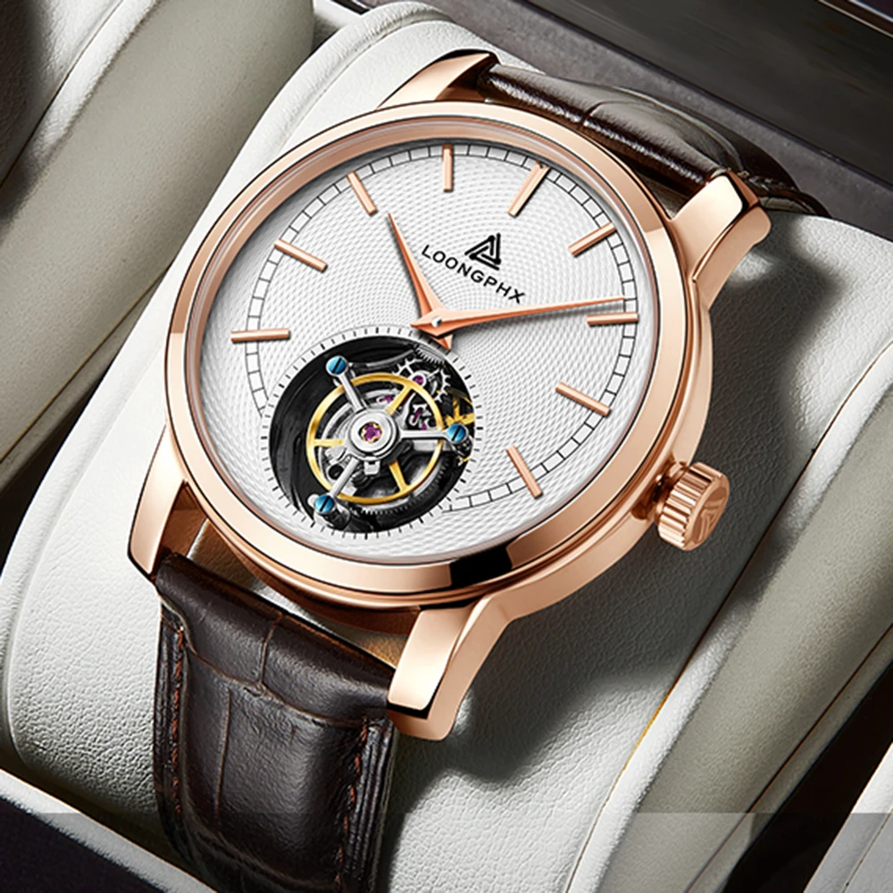 

Luxury Tourbillon Watch Men Hand Wind Mechanical Wristwatches Business 42mm Top Brand 28800vph Movement Clocks 2023 New LOONGPHX