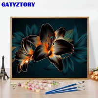 gatyztory pictures by number black flowers drawing on canvas handpainted art gift diy oil painting kits home decoration