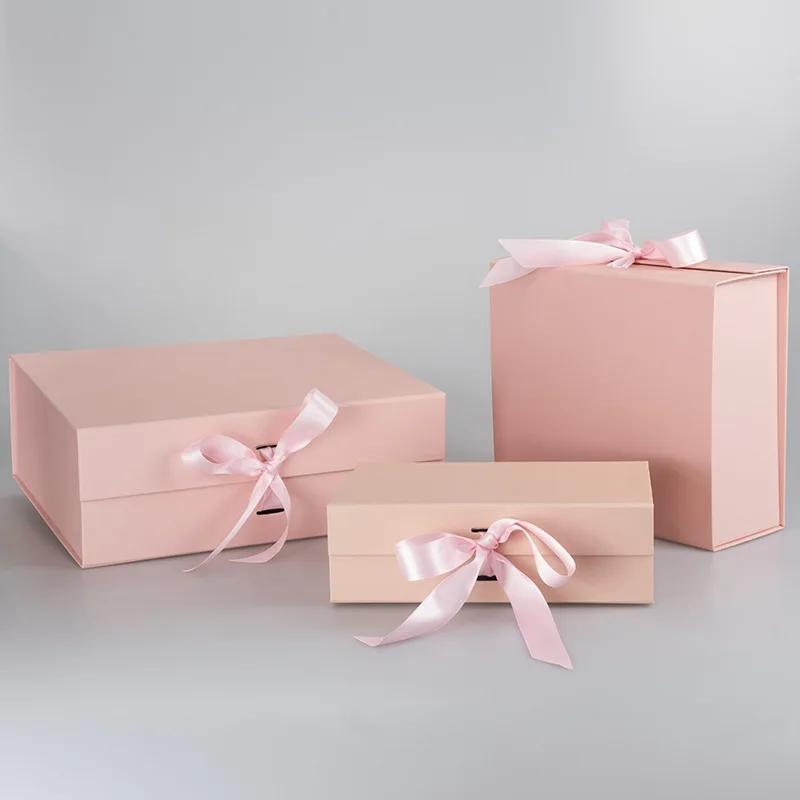 Magnetic Flip Box Packaging Rigid Ribbon Wedding Cardboard Boxes Packaging Bowknot Box Clamshell Folding Box