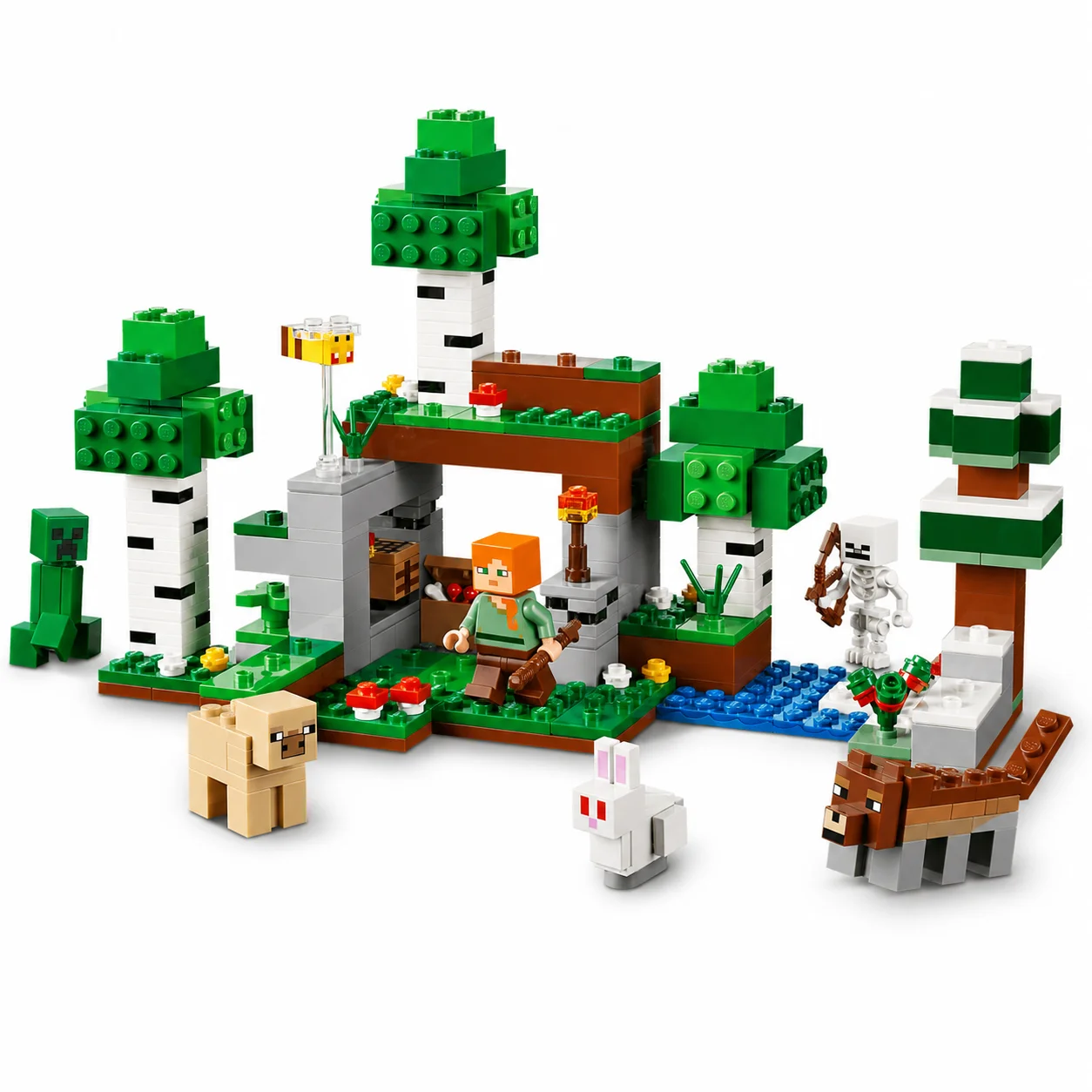Фото Игровой набор LEGO Minecraft: Приключение в первый разряд, включающий фигурки Алекс, Скелета и Крипера ™ Вудс Волф, Колд Пиг, Албино Кролик, А Би, 301 деталь, 21593 №3