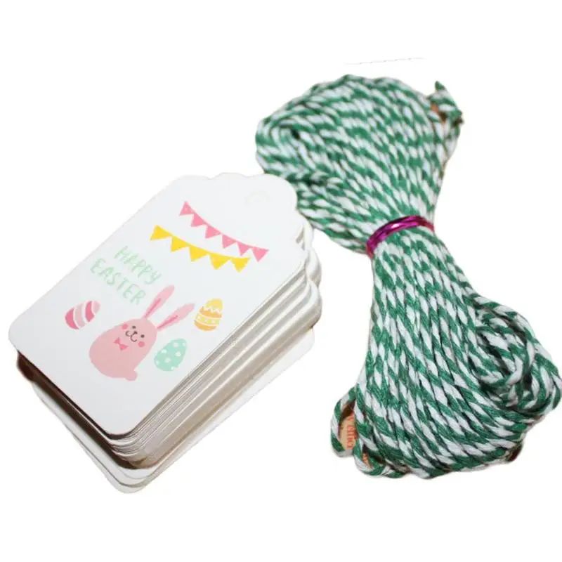 

Пасхальный кролик из крафтовой бумаги с веревкой, милые Мультяшные подвесные украшения «сделай сам», ярлык для багажа