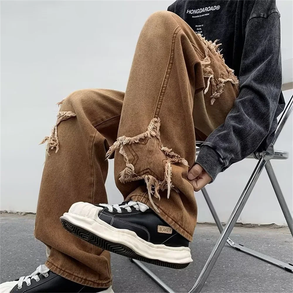 Men Jeans Wide Leg Denim Cargo jean pants Loose Straight Baggy Men's Jeans hip hop Streetwear Skateboard Neutral denim Trousers