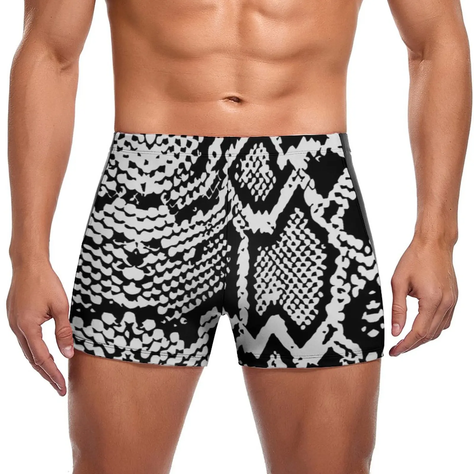 

Black White Snakeskin Swimming Trunks Animal Snake Skin Print Durable Fashion Swim Boxers Large Size Beach Man Swimwear