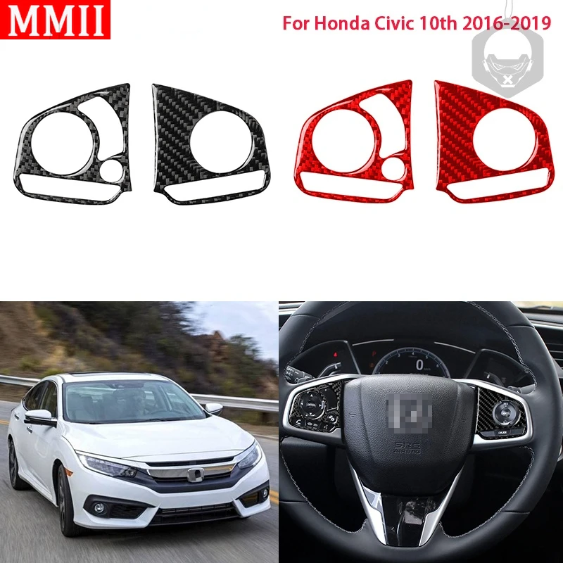 

For Honda Civic 10th Gen 2016 2017 2018 2019 Steering Wheel Panel Cover Trim Stickers Carbon Fiber Car Interior Accessories