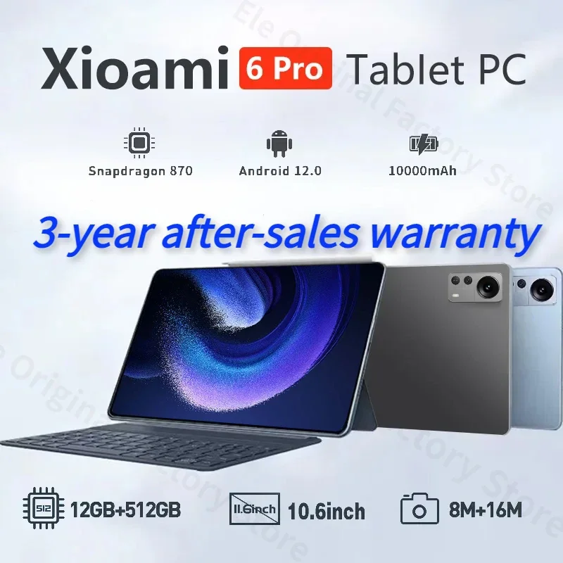 

2024 HD Screen Global Pad 6 Pro Tablet Snapdragon 870 Android 11.0 12GB RAM 512GB ROM Tablette PC 5G Dual SIM Card Or WIFI TAB