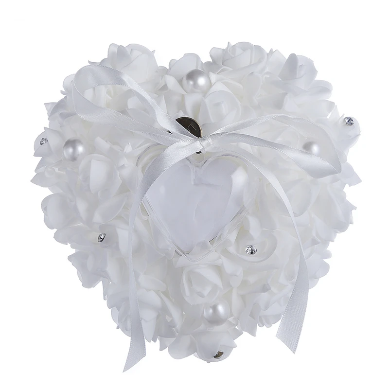 

Heart Shape White Rose Flower for Wedding Ring Box Pillow Valentine's Day Gift Ring Cushion Bridal Ceremony Wedding Decor