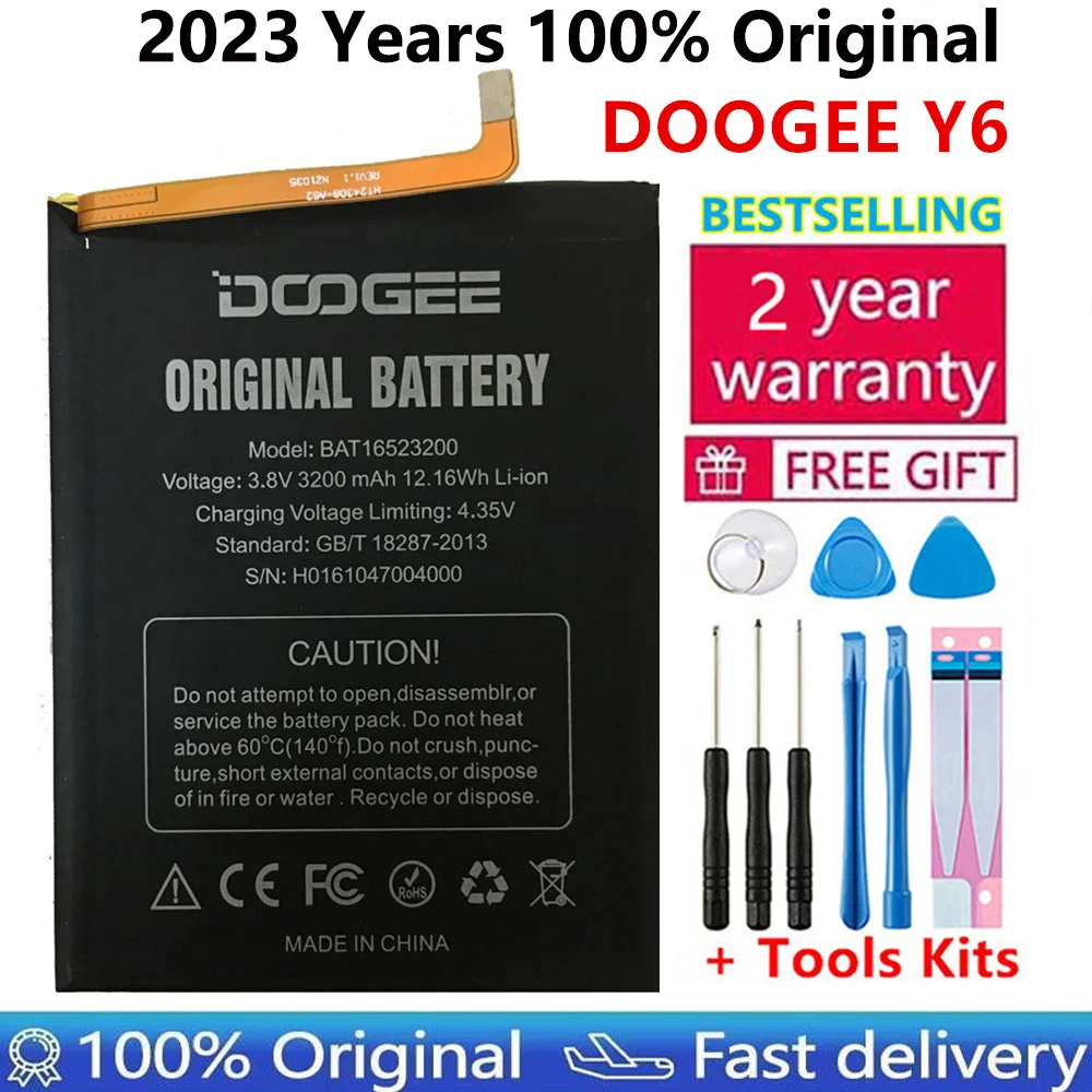 

Оригинальный аккумулятор 3200 мАч Для DOOGEE Y6 Y6C Y6 piano, 5,5 дюйма, фотоэлементы, перезаряжаемые литий-ионные батареи, аккумулятор + Инструменты + наклейки