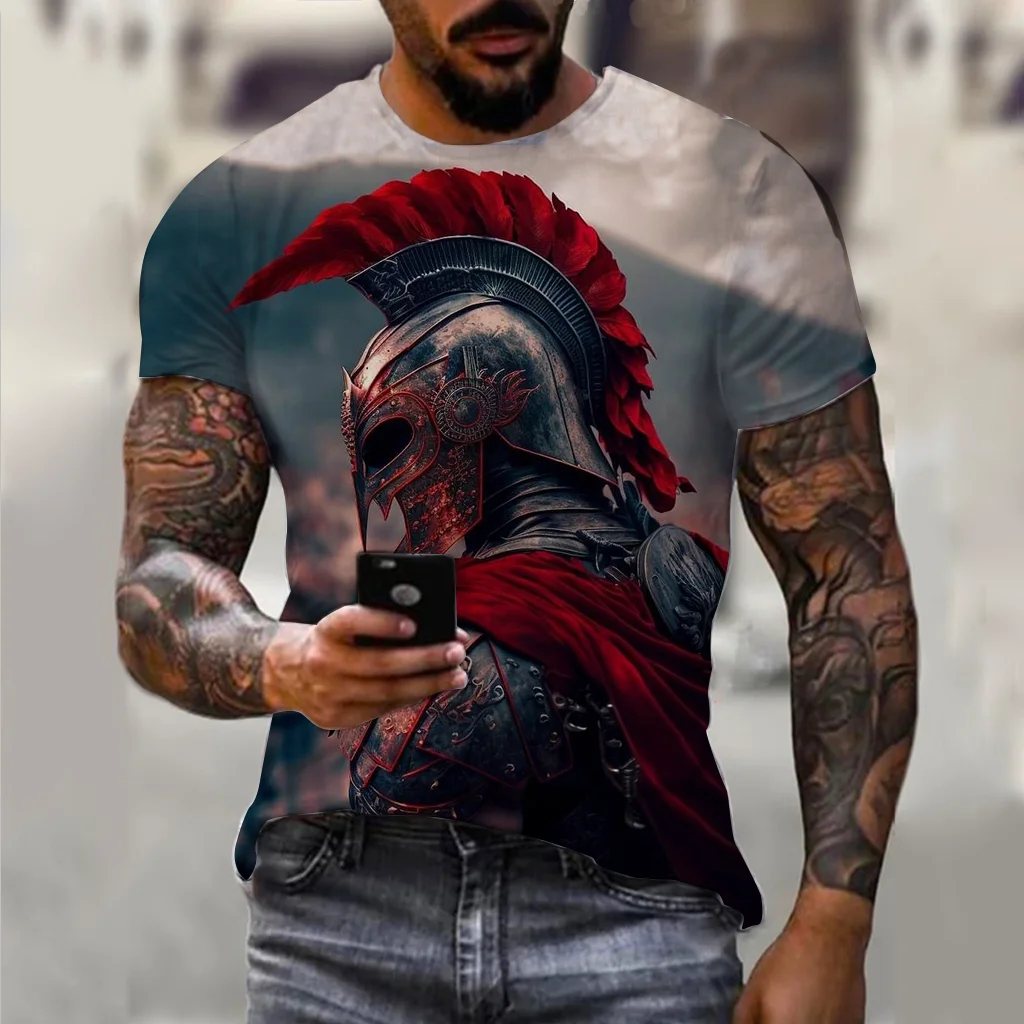 

2023 Vintage Men's T Shirt Spartan Graphics 3d Printed Street Short Sleeve Fashion Tops Oversized Funny Man Clothing Knight Tees