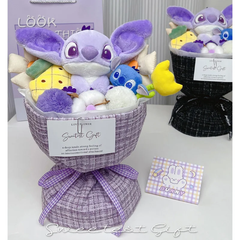 

Disneyland Bouquet Plush Toy Purple Pink Stitch Doll Bedroom Decoration Tabletop Decoration Gift For Girlfriend Doll Birthday