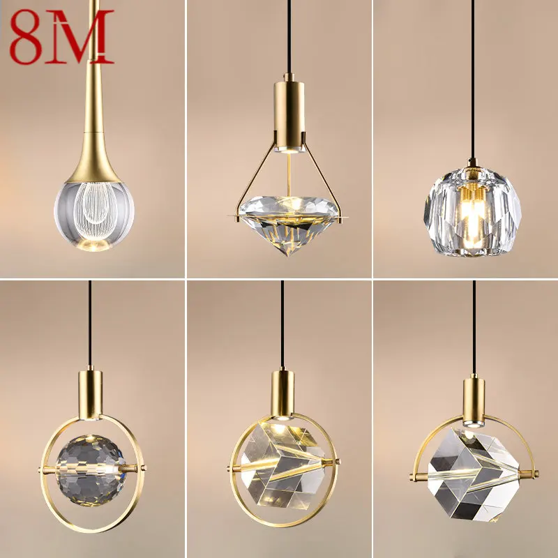 

8M Nordic Brass Pendant Light LED Modern Simply Creative Vintage Crystal Chandelier Lamp For Home Dining Room Bedroom