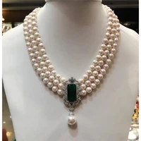 hot sell new 8 9mm natural white freshwater pearl multi layer nelace zircon accessories fashion jewelry