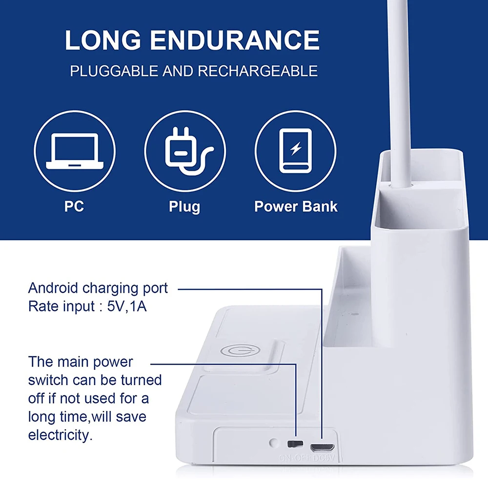 Desk Lamp Rechargeable Light Usb Led Table Lamp Office Study Reading Desk Night Lights With Pen Phone Holder Function