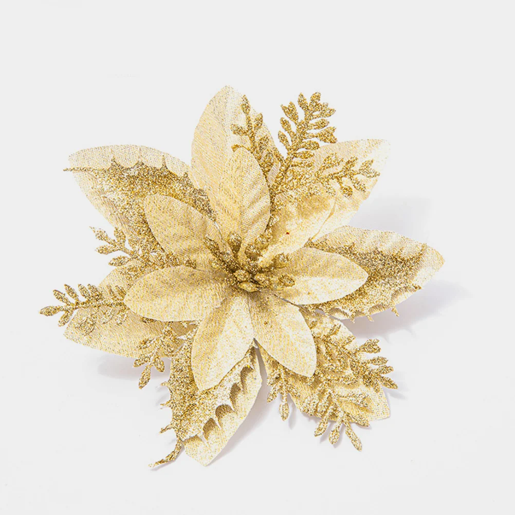 

26 Pcs DIY Christmas Flower Glitter Poinsettia Garland Tree Artificial Flowers Decorations Accessories Faux Fake