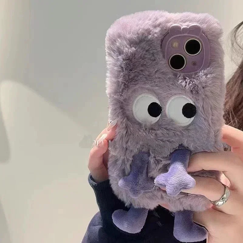 Милый Фиолетовый Плюшевый Мягкий Чехол Для Iphone 15/14 Pro Max/13 Max/14 Pro/13 — Осенне-зимний