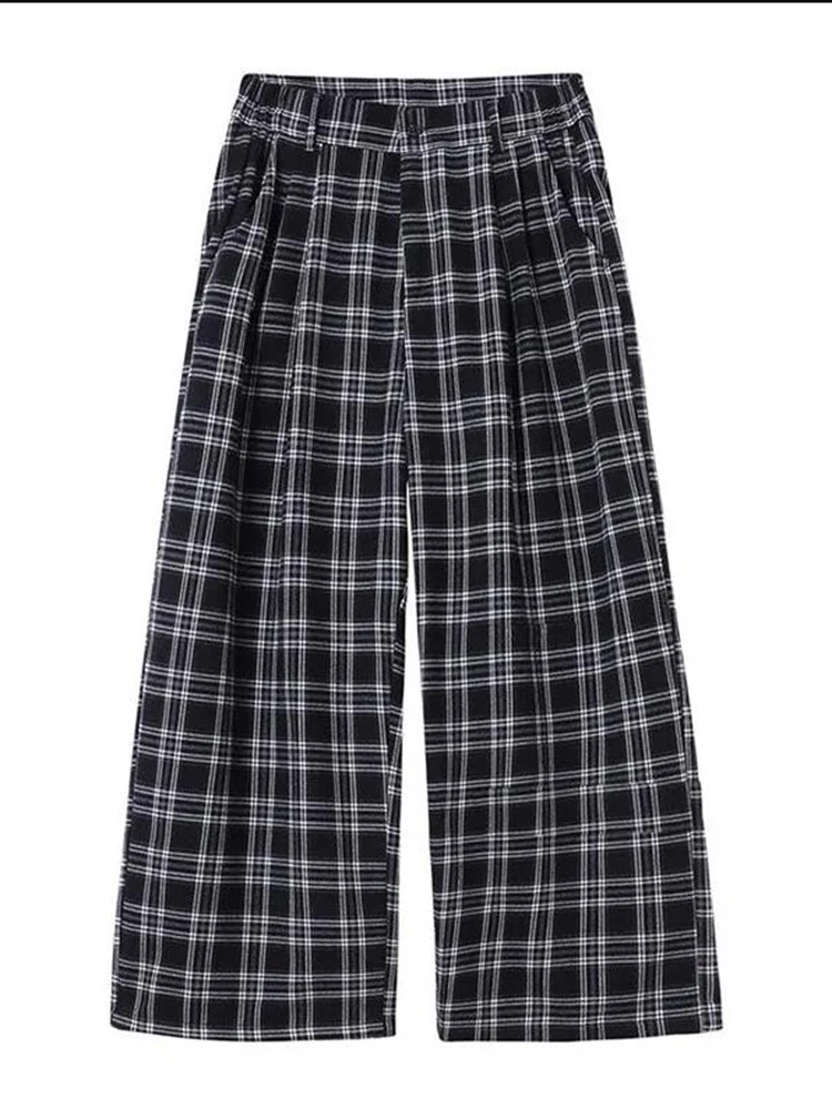 Женские клетчатые брюки ZOKI BF черные винтажные спортивные штаны с эластичным