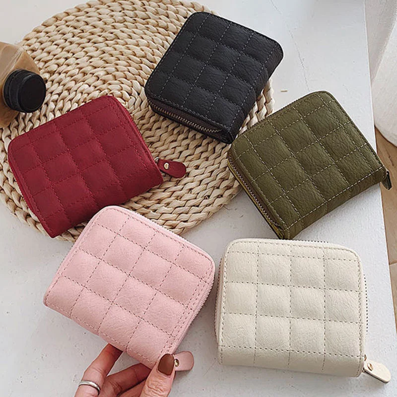 

PU Leather Female Plaid Purses Nubuck Card Holder Wallet Fashion Woman Small Zipper Wallet With Coin Purse Women Short Wallets