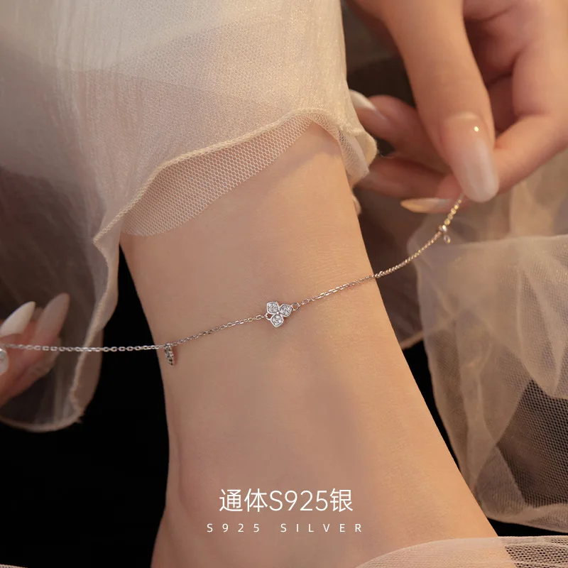 Banyan TreeS925Серебряный браслет в стиле Mori с микро бриллиантами и клевером женский