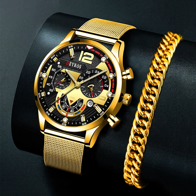 

Heren Horloges Rvs Gold Mesh Riem Quartz Horloge Voor Mannen Zakelijke Kalender Lichtgevende Armband Klok Relogio Masculino