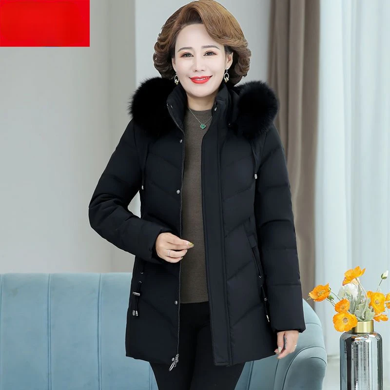 

Толстый пуховик с капюшоном для женщин, новинка 2022, зимнее пальто для матери среднего возраста, одежда для бабушки, длинная парка большого р...