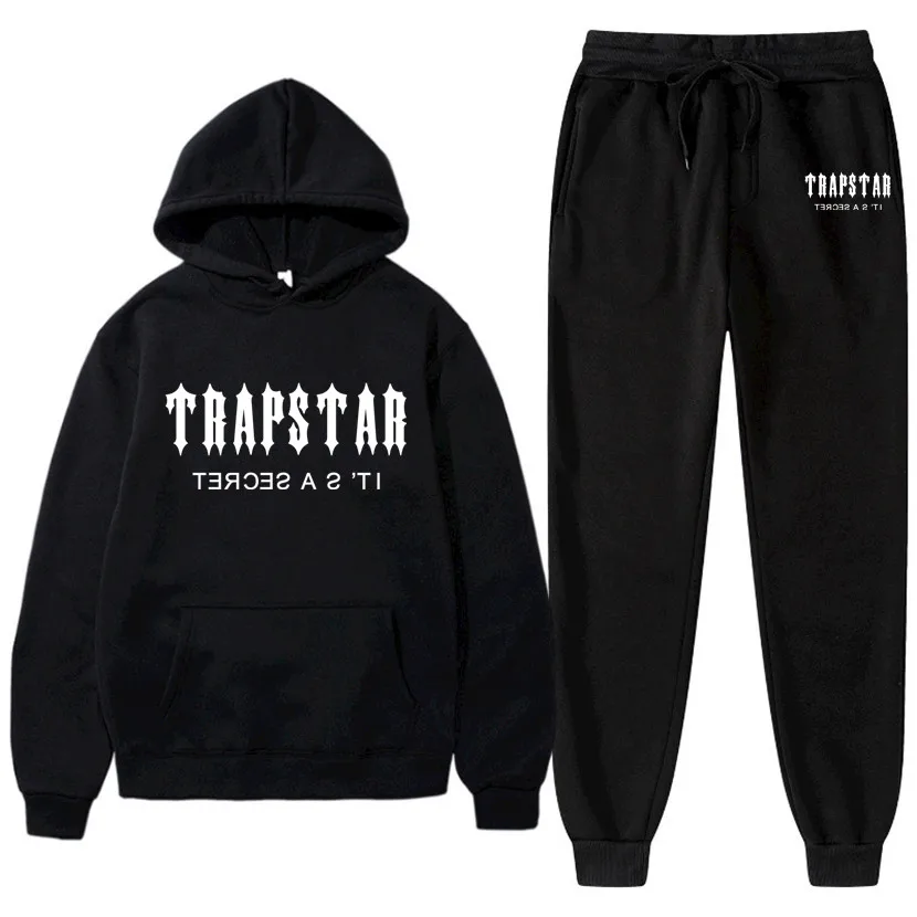 Tracksuit TRAPSTAR Brand Printed Sportswear Men's 28 Color Warm Two Piece Loose Hoodie Sweatshirt+Pants Set Hoodie Jogging Pants