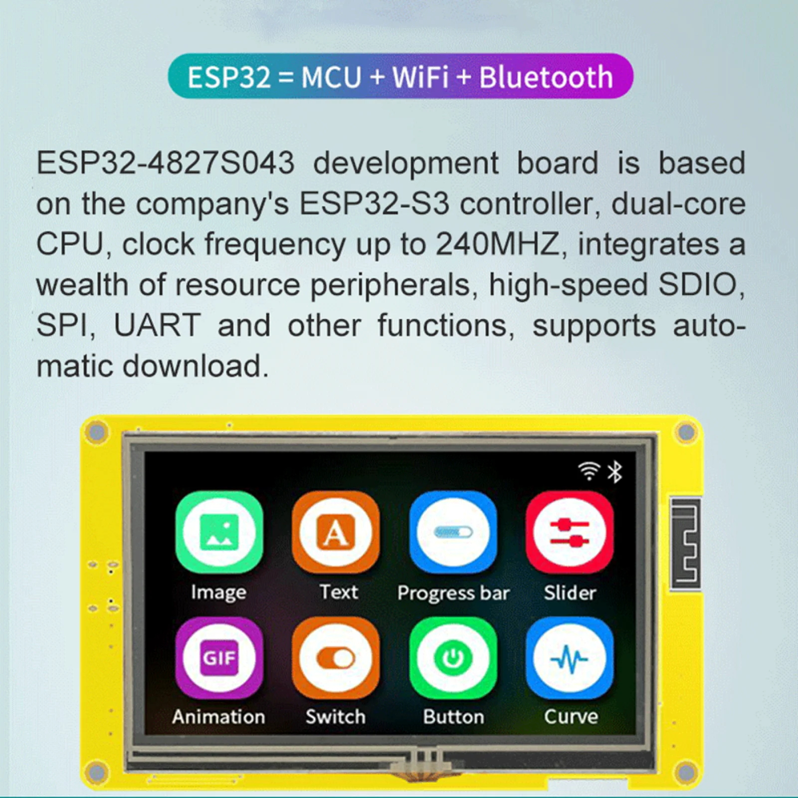 ESP32-S3 HMI 8M PSRAM 16M Flash Arduino LVGL WIFI и Bluetooth 4,3 ESP32-S3 HMI 8M PSRAM 16M Flash Arduino LVGL WIFI и Bluetooth 4,3