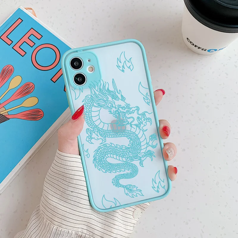 remazy fashion dragon animal pattern phone case for iphone 13 12 11 pro xs max x 7 xr 8 6plus hard transparent cover matte bag free global shipping