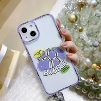 cute letter bubble dog transparent phone case for iphone 13 11 12 pro max x xr xs max mini 7 8plus shockproof cartoon soft cover