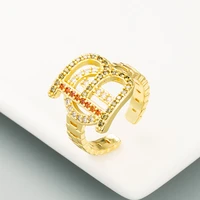 fashion gold color metal white zircon letter open ring punk vintage geometric adjustable ring for women party jewelry