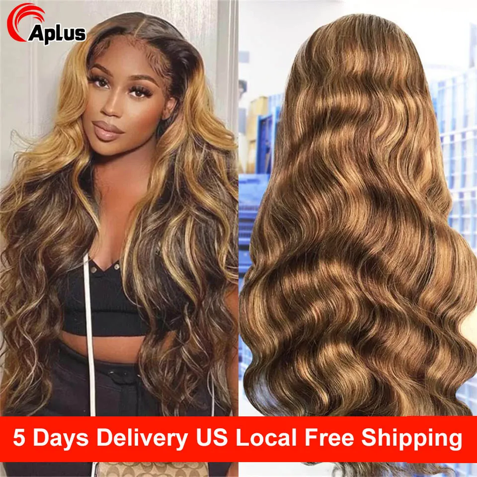 

13x4 Lace Frontal Human Hair Wig Body Wave Lace Front Wig for Women Ombre Blonde Highlight Wig Glueless Preplucked Colored Wigs