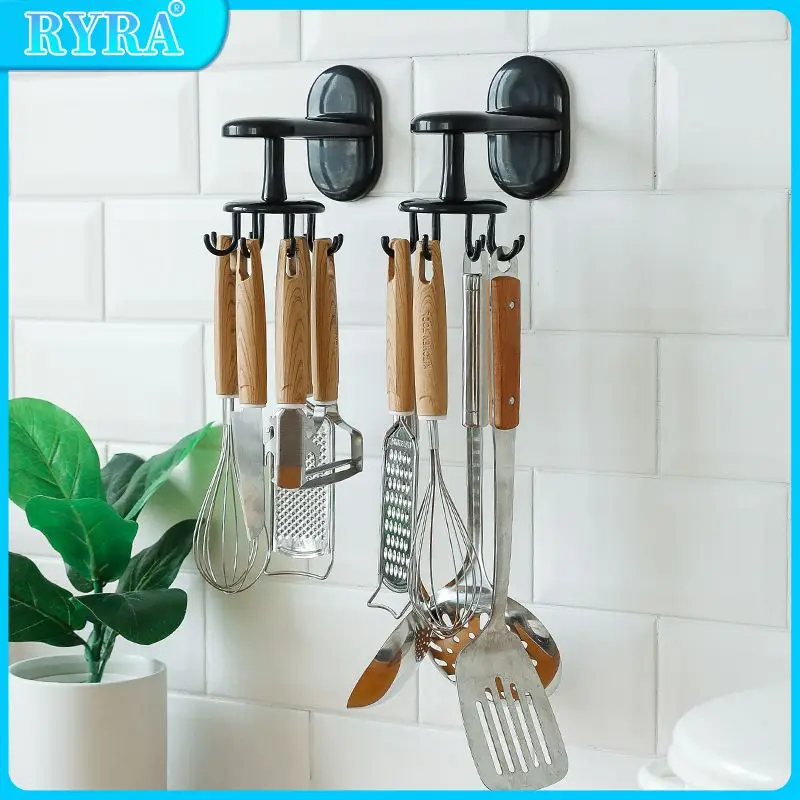 

Punch-free Kitchen Spatula Spoon Storage Rack Shelf Wall-mounted 360 Rotatable Wall Hook Bathroom Kitchen Storage Accessories