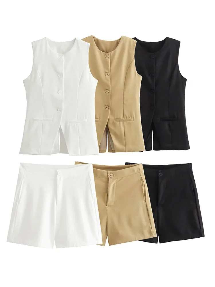 Женский однотонный костюм TRAFZA однобортный жилет с круглым вырезом без рукавов