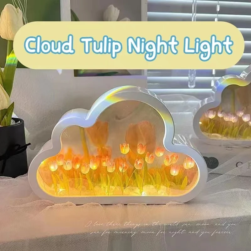 

DIY Tulip LED nightlight Girl bedroom decoration Creative home photo frame mirror lamp Bedside handmade birthday gift