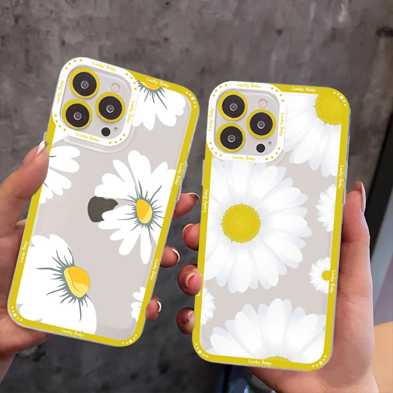 

Flowers Daisy Phone Case For IPhone 14 13 12 11 Pro Max Mini X Xs XR 6 7 8 Plus SE 2020 Transparent Case