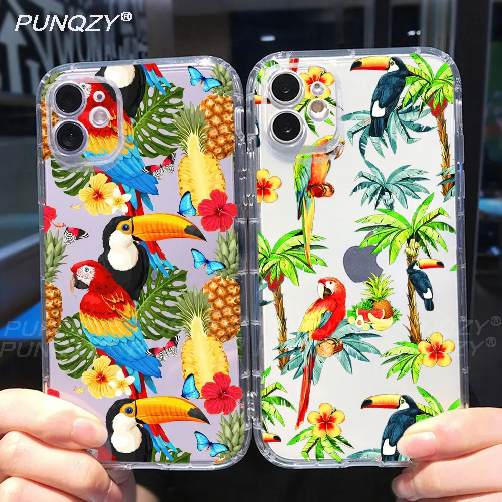 Summer floral Phone Case For iPhone 13 Pro MAX 12 PRO MAX 11 pro XR X XS MAX 7 6S 8 Plus Tropical parrot Silicone Soft TPU Cover