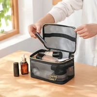 ladie%e2%80%99s large capacity mesh cosmetic bag mesh makeup bags black mesh zipper pouch for travel storage toiletry bags makeup pouch