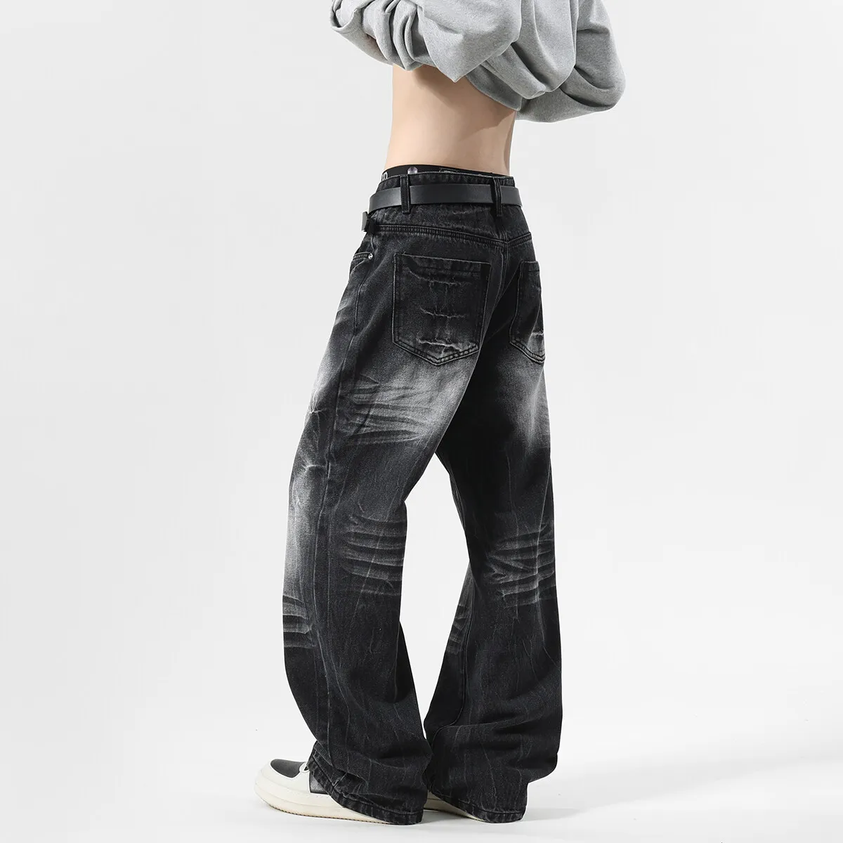 Одежда 2000-х годов черная уличная одежда Y2k потертые мешковатые джинсы брюки