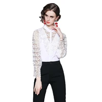 original brand fashion luxury long sleeved lace shirt womens design sense shirt top womens fashion temperament hollow shirt