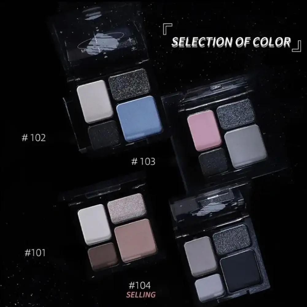 Палитра теней для век синие фиолетовые дымчатые тени косметика 4 цвета блестящие