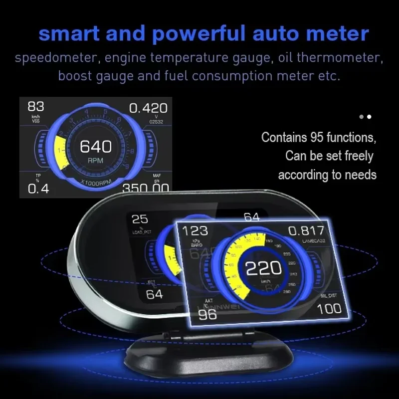 Фото Диагностический инструмент KONNWEI KW206 для автомобилей OBD2, HUD 2-в-1, очистка кодов неисправностей, тест датчика 02, оповещение о превышении скорости, поиск DTC, инструменты для определения пробега. №2