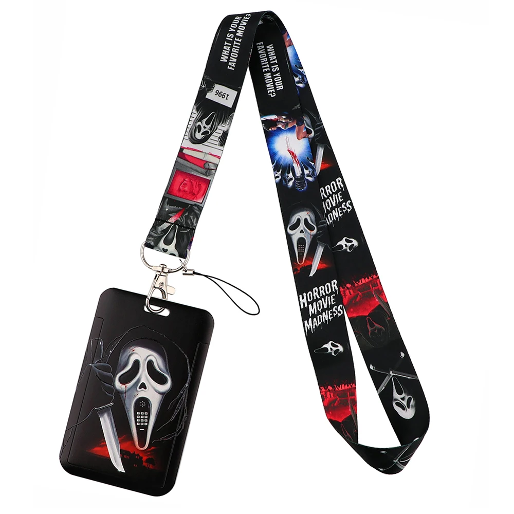 KKZ010 Halloween Horror Killer Neck Strap Lanyard Keychain ID Bus Card Badge Holder Pass Hang Rope Lariat Gifts Keys Accessories images - 6
