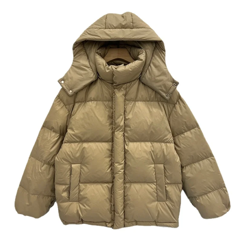 Winter Women Korean Hooded Long Sleeve White Duck Down Jacket Solid Color Coat кофта женская 2022 тренд курточка женская H412