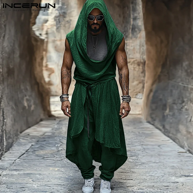 2024 уличная мода костюмы-двойки INCERUN мужские повседневные простые однотонные