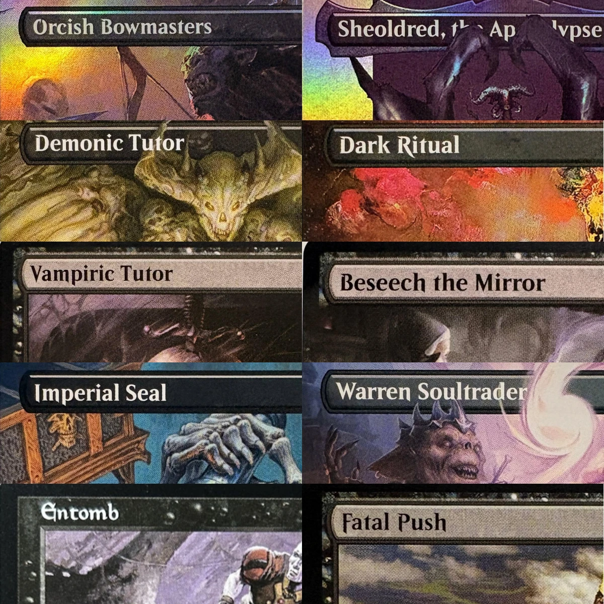 Фото Высококачественные прокси-карты для TCG LK5 Orcish Bowmasters Vampiric Tutor Warren Soultrader Necropotence Dark Ritual (Black-Core) №1